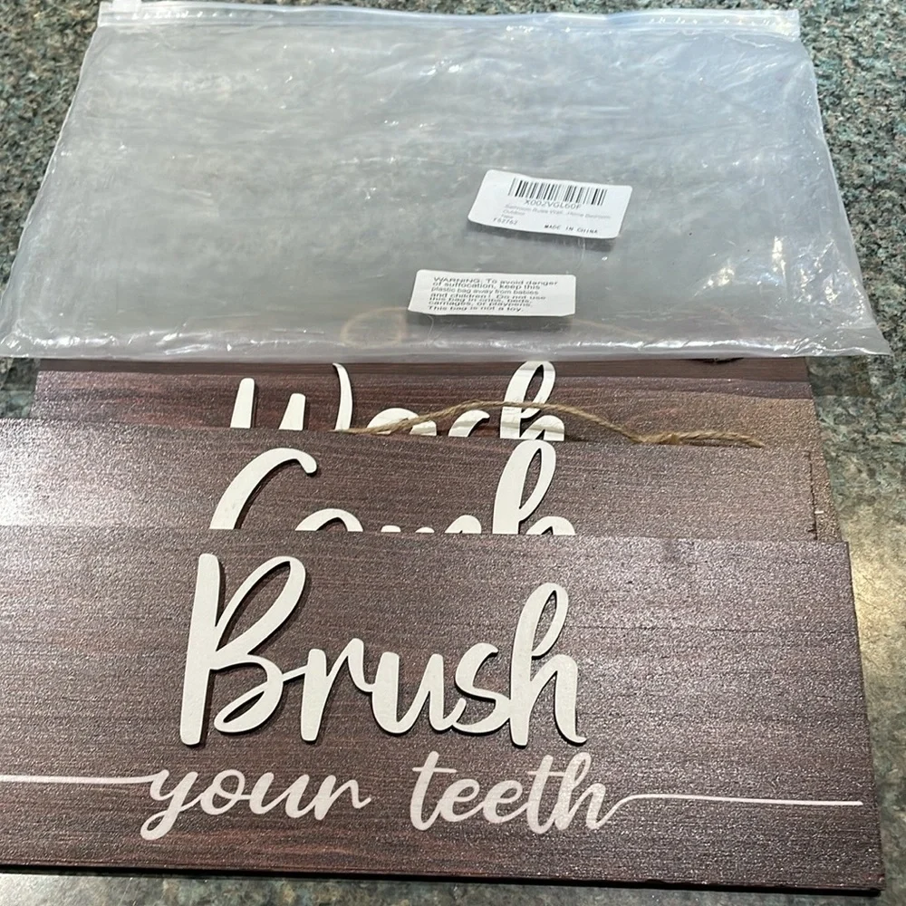 Bathroom Rules Wall Hangings 3 wood signs with jute and hangers Brush Wash Comb